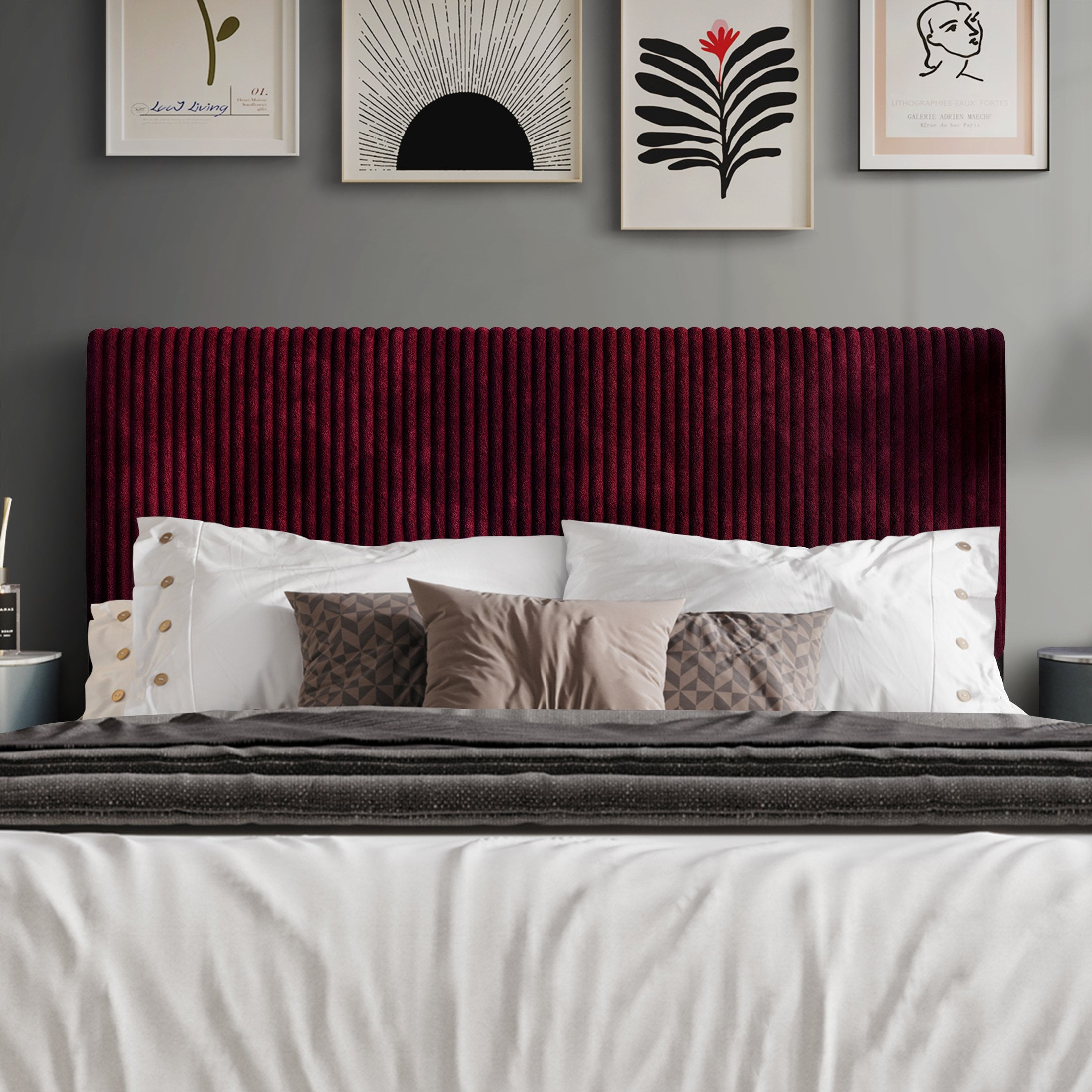 Castle Place Cozy Corduroy Velvet Upholstered Full Headboard, Red