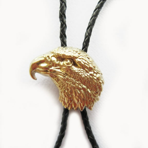 Bright Gold Plated Eagle Head Bolo Tie Wedding Leather Necklace