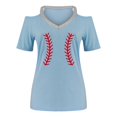 thumbnail image 3 of Summer Saving Wycnly Womens Blouses and Tops Dressy Beach Going out Plus Size Lightweight Comfy Cold Shoulder Tunic Shirts Summer Striped Print V-Neck Short Sleeve Cute Tees Tops Light Blue XXL, 3 of 4