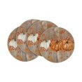 thumbnail image 2 of Round Table Placemats, Fall Table Decorations, Rustic Farmhouse Decor, Pumpkin Table Decor, 14 Inch Diameter Set of 4 Featuring Wood Grain, White Pumpkins, Orange Dotted Pumpkins, 2 of 6