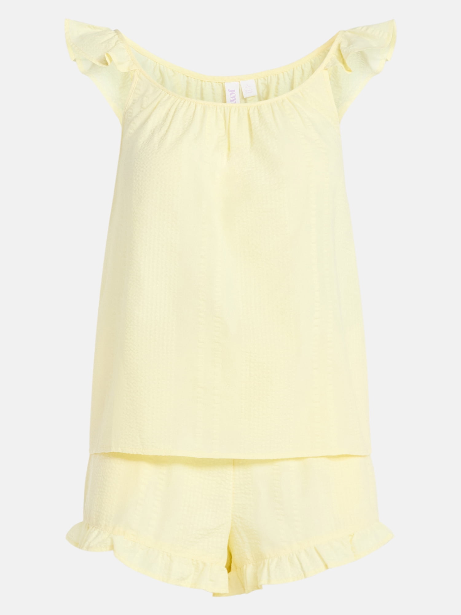 Joyspun Women's Seersucker Sleep Cami and Shorts Set with Ruffle, 2-Piece, Sizes XS-3X