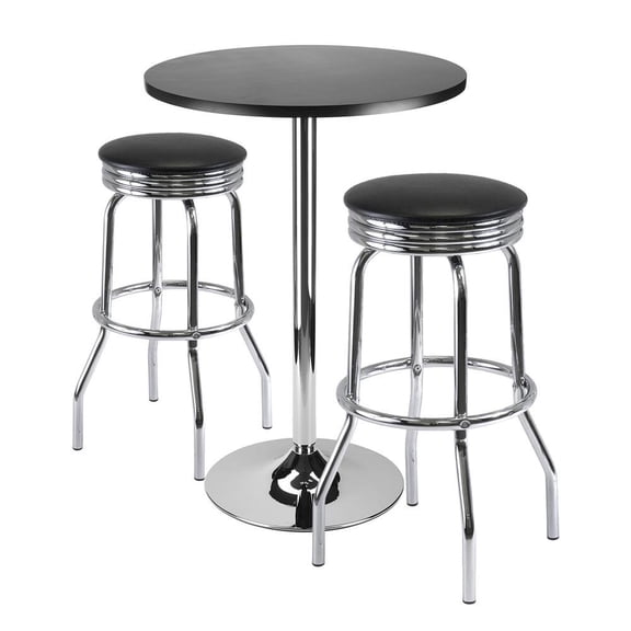 FurniFact Round Pub Set, Black PVC Swivel Stools, Bar Table