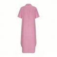 thumbnail image 6 of Women's Cotton Linen Short Sleeve Maxi Dress - Casual V-Neck Button Front Shirt Slits Dress with Pockets for Beach Vacation Coverup Crochet Dress S, 6 of 7