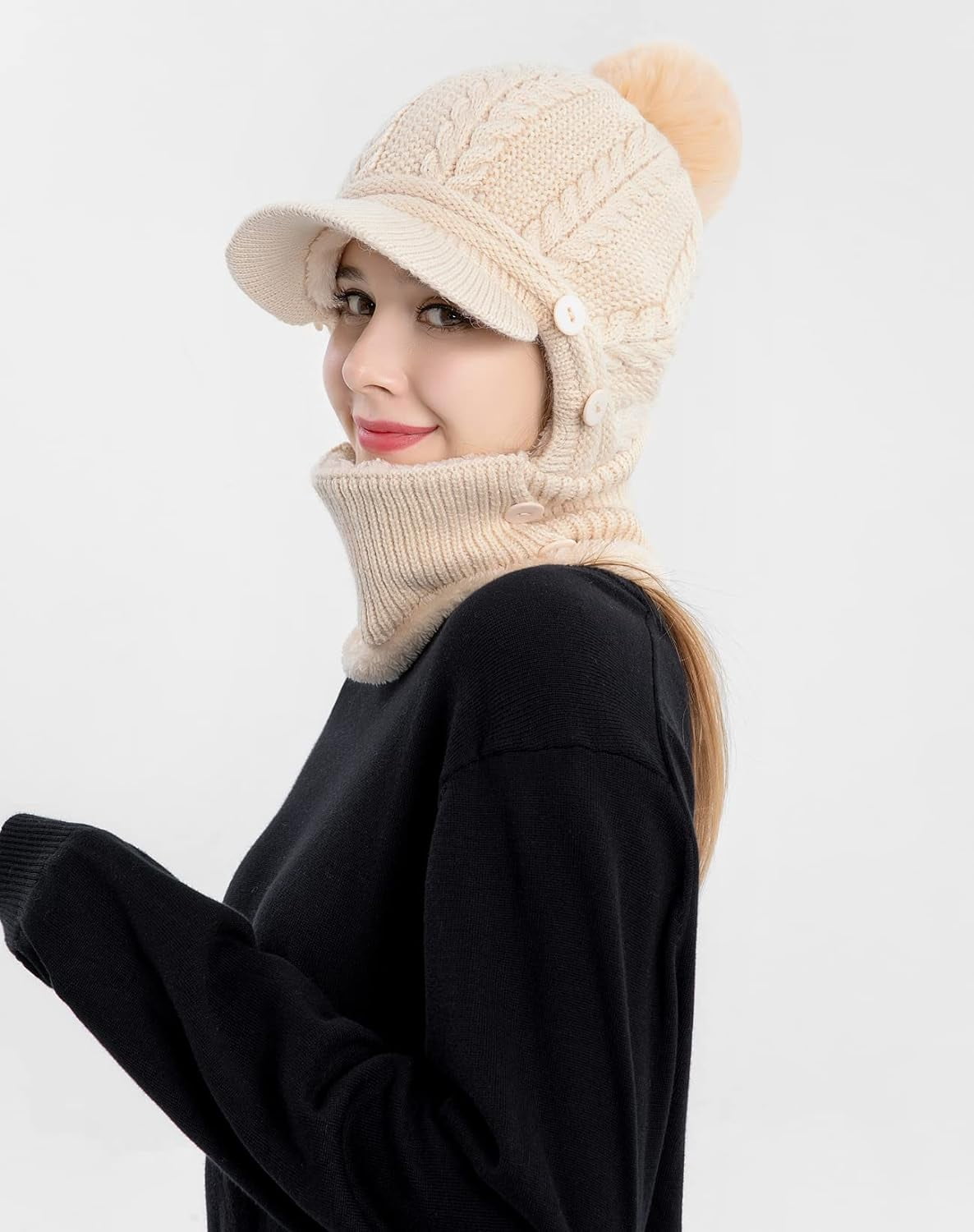 Zhengup Women Winter One Piece Beanie Hat Slouchy Fleece Balaclavas Face Mask Neck Scarf Set Earmuff Ski Snow Knit Hats
