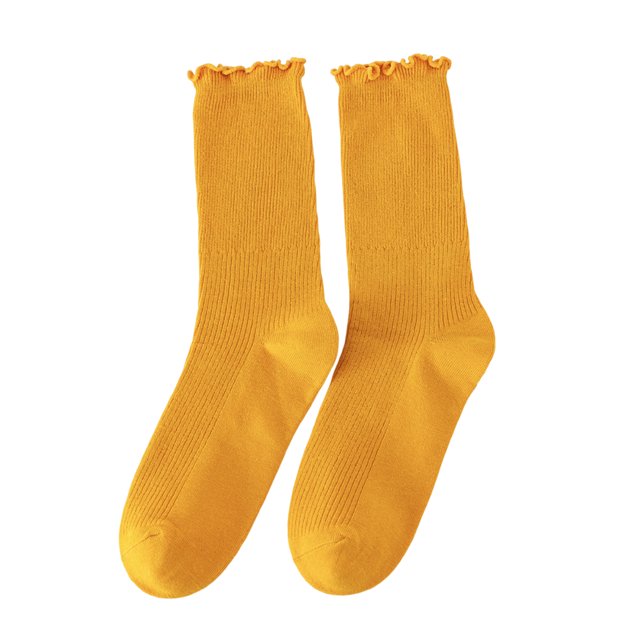 enjoywould 1 Paire de Chaussettes Thermiques Côtelées Style Japonais Printemps Automne Femmes Manchettes à Volants Mi-Mollet