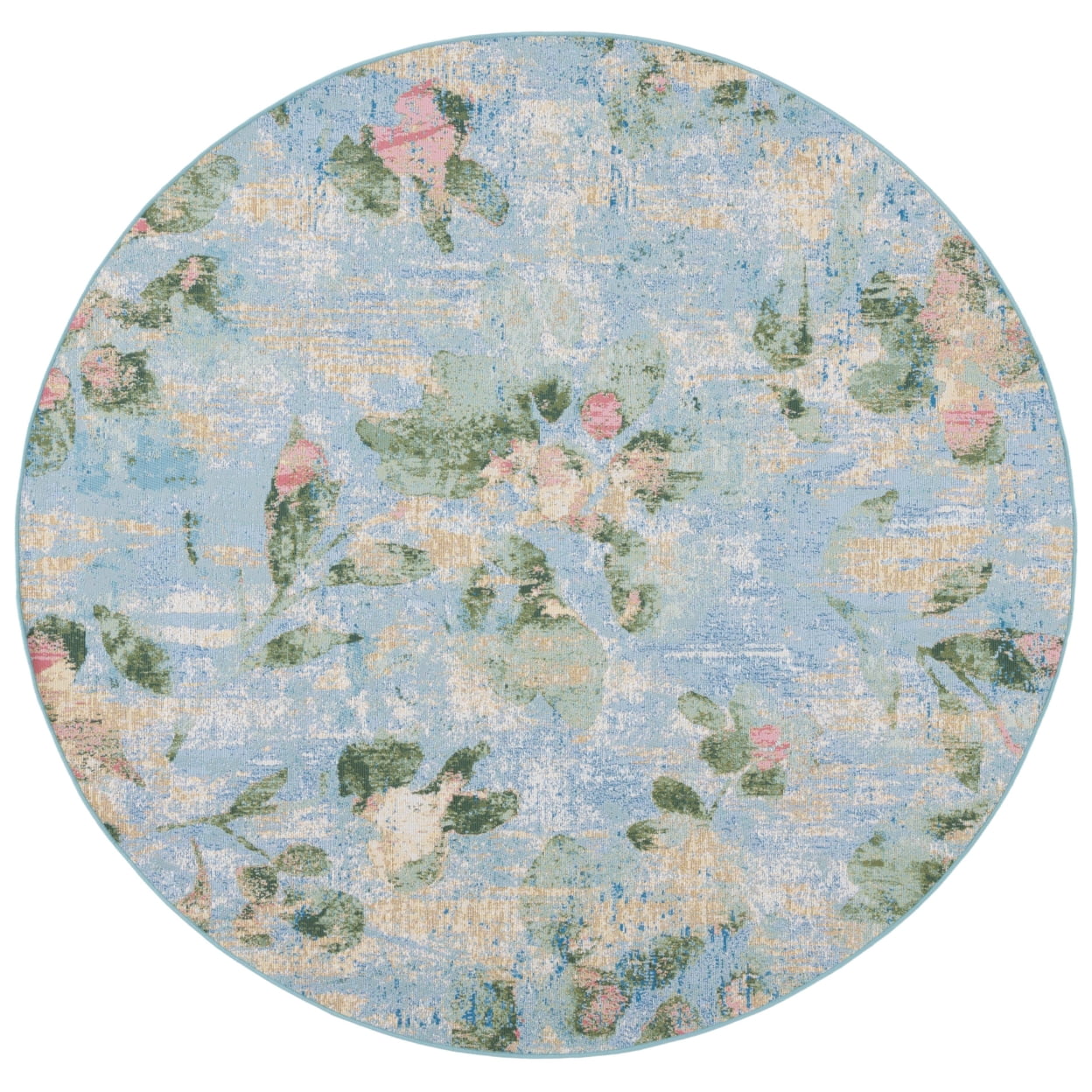 SAFAVIEH Barbados Cedric Floral Indoor/Outdoor Runner Rug, Light Blue/Green, 2'8" x 8'