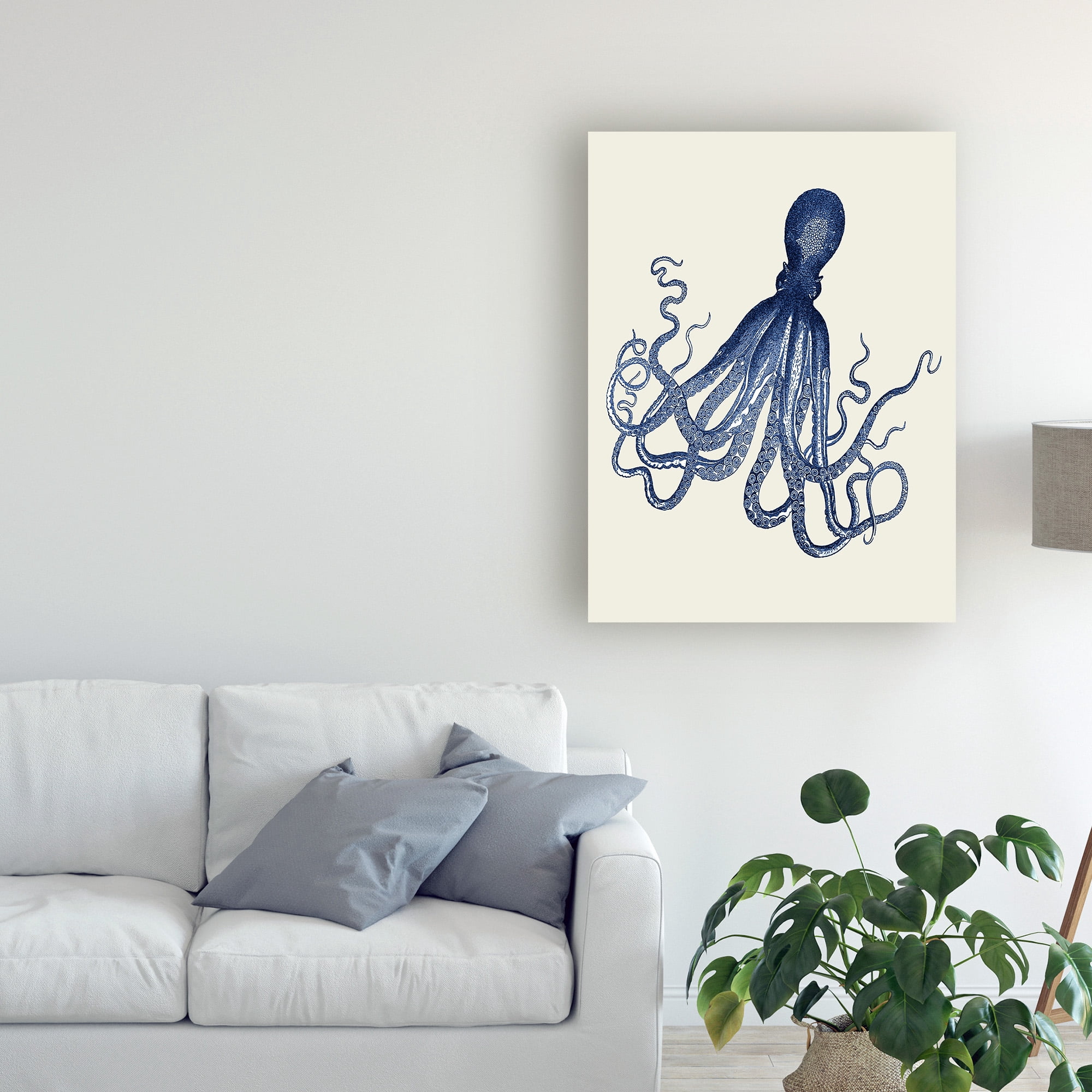 Trademark Fine Art 'Blue Octopus On Cream E' Canvas Art by Fab Funky