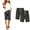 thumbnail image 3 of Boys Girls Casual Bermuda Shorts Knee Length High Waisted Summer Comfy Drawstring Short Pants with Pockets for 3-13Years, 3 of 3