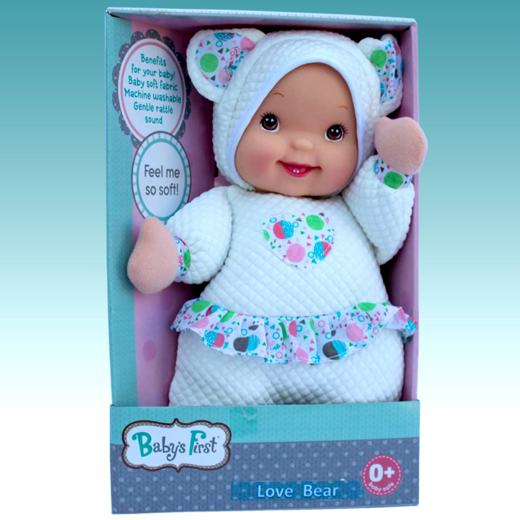 Baby's First: Love Bear Baby Doll - White Quilted Outfit, Interactive Musical Doll, Plays This Little Light of Mine, Soft Toy, Baby-Kids-Toddlers 3mo+
