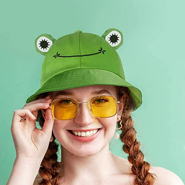 Frog Hat for Adult Teens, Cute Frog Bucket Hat, Foldable Cotton