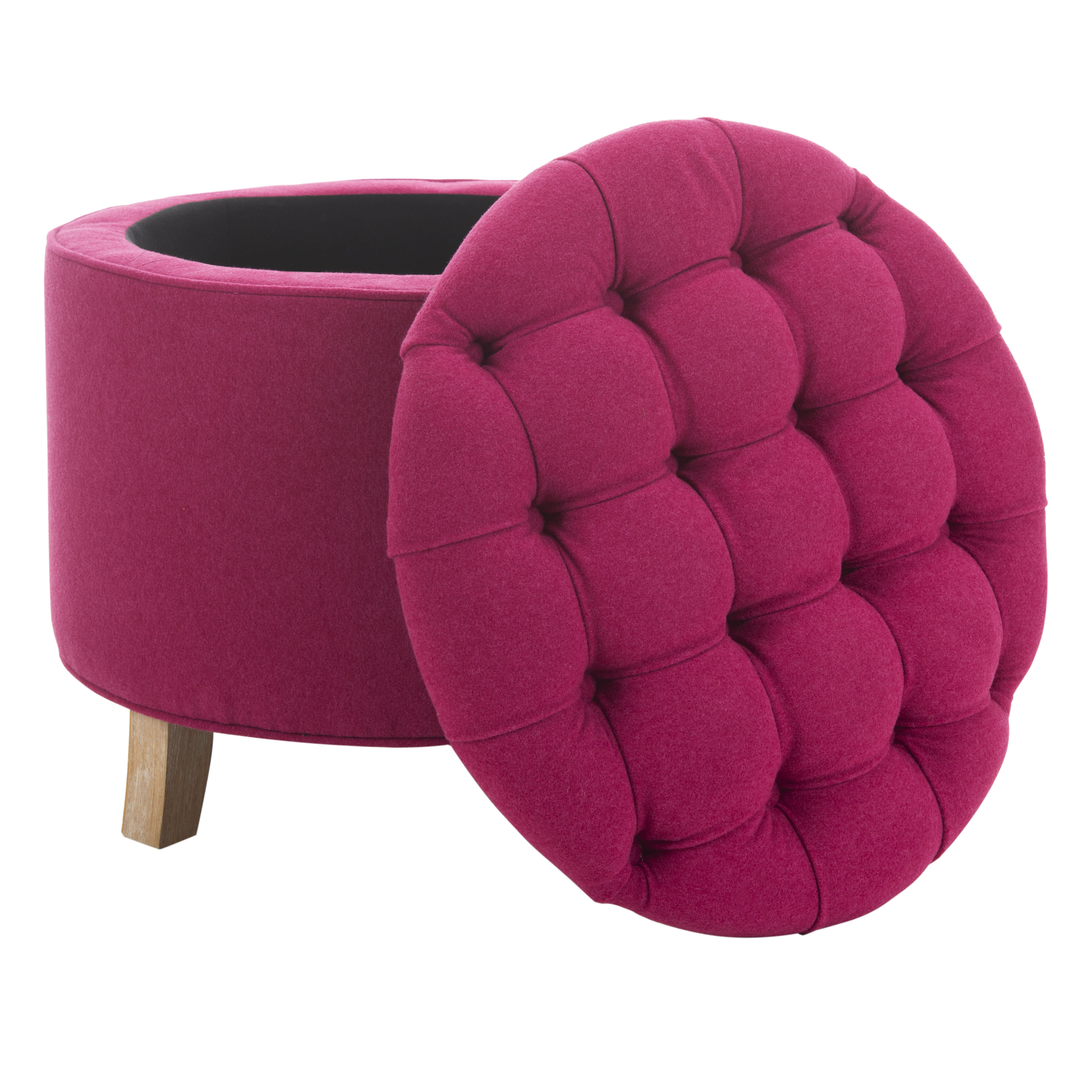 SAFAVIEH Amelia Contemporary Glam Tufted Storage Ottoman, Berry