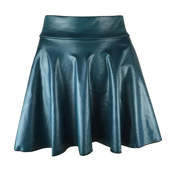 RUTAYY Women Fashion Ladys Leather Skirt High Waist Creased Skirt Solid Color Casual Base Skirt Casual Travel Skirts