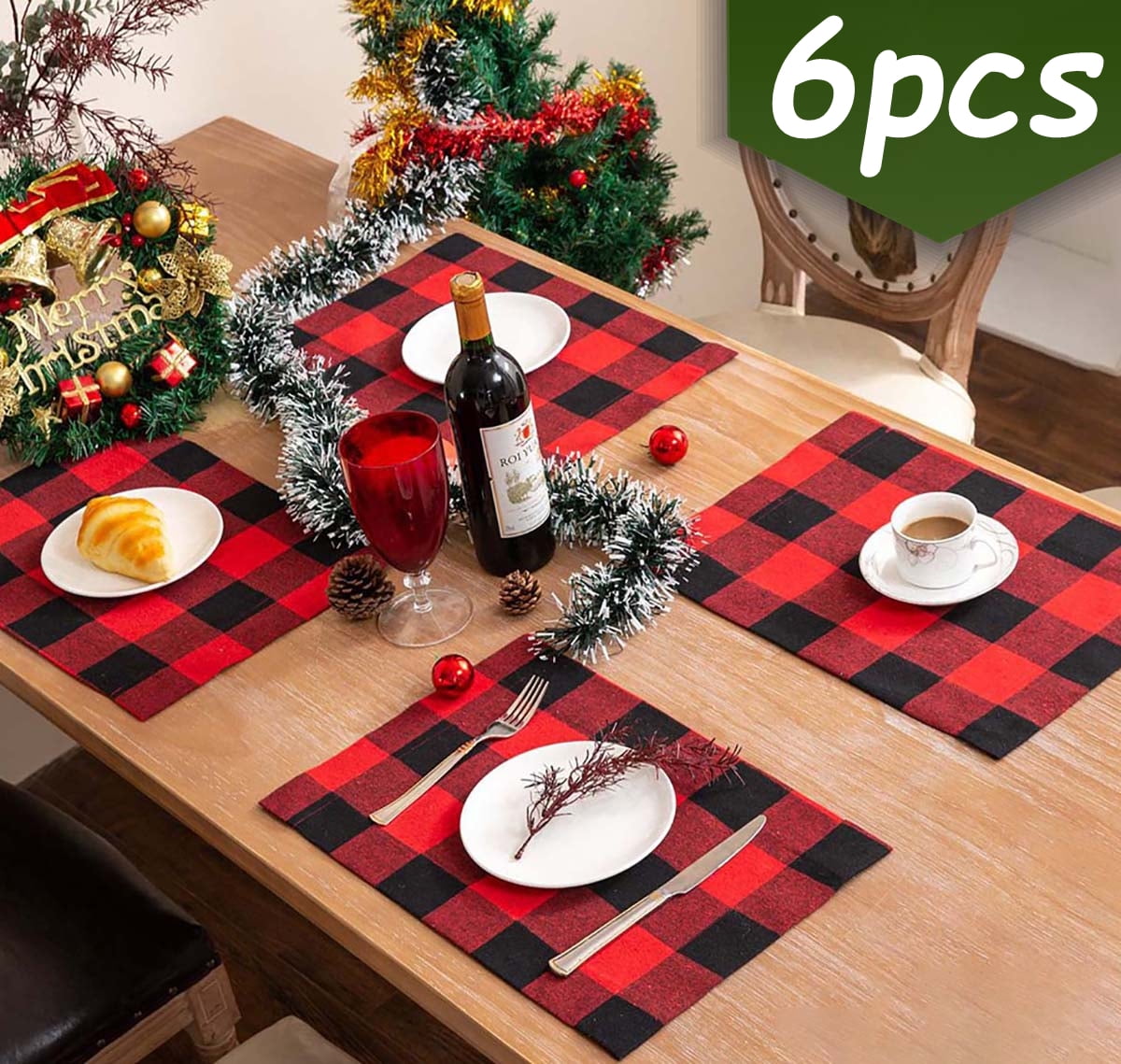 Christmas Placemats Buffalo Check Placemats Red Black Reversible Burlap