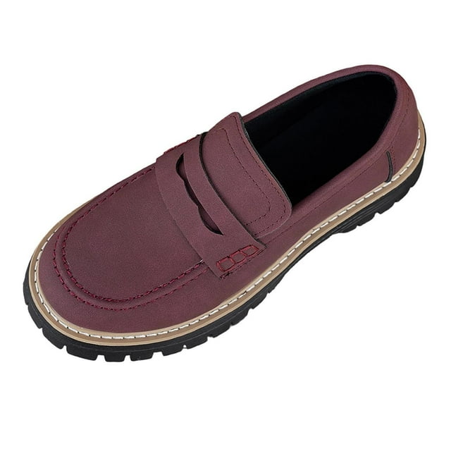 Mocassins Plateforme Féminins Purple Easygoing à Bout Rond Givré, Talon Épais, Hauteur Moyenne, pour Tenue Décontractée
