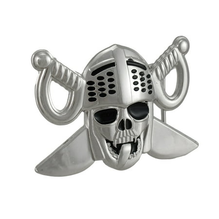 Wood Skull Belt Buckle - Lewd Knight Skull & Crossed Swords Belt Buckle