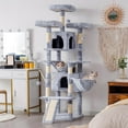 thumbnail image 2 of Cat Tree, 71 inches XL Large Cat Tower for Indoor Cats, Multi-Level Cat House with 3 Padded Perches, Big Scratcher, Cozy Basket, 2 Cat Condos and Scratching Posts,Pewter, 2 of 14