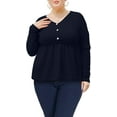 thumbnail image 2 of Womens Long Sleeve L-5X Plus Size Waffle Knit Tunic Tops Button Up V Neck Loose Fit Henley Tshirt, 2 of 5