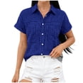 thumbnail image 5 of PIWHJQK Women Casual Sleeveless T Shirt Blouses Plaid Notched Collar Short Sleeve Buttoned Shirt with Front Pocket Summer Outfits, 5 of 6