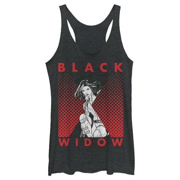 Women's Marvel Black Widow Gradient Pose  Racerback Tank Top Black Heather Large
