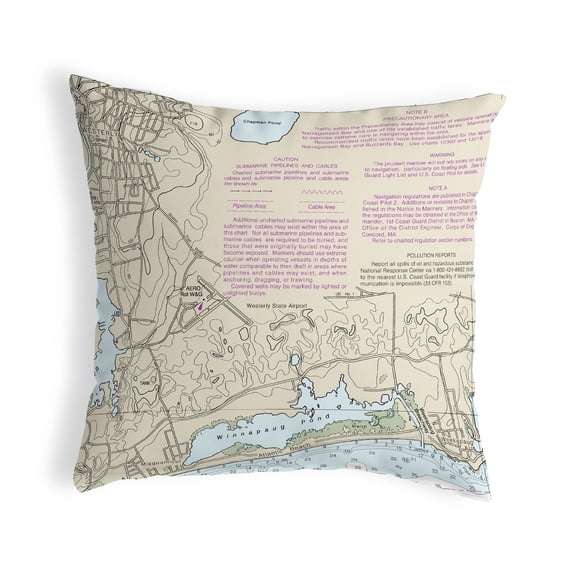 Betsy Drake KS13215A 12 x 12 in. Block Island Sound - Westerly State Airport, RI Nautical Map Non-Corded Indoor & Outdoor Pillow