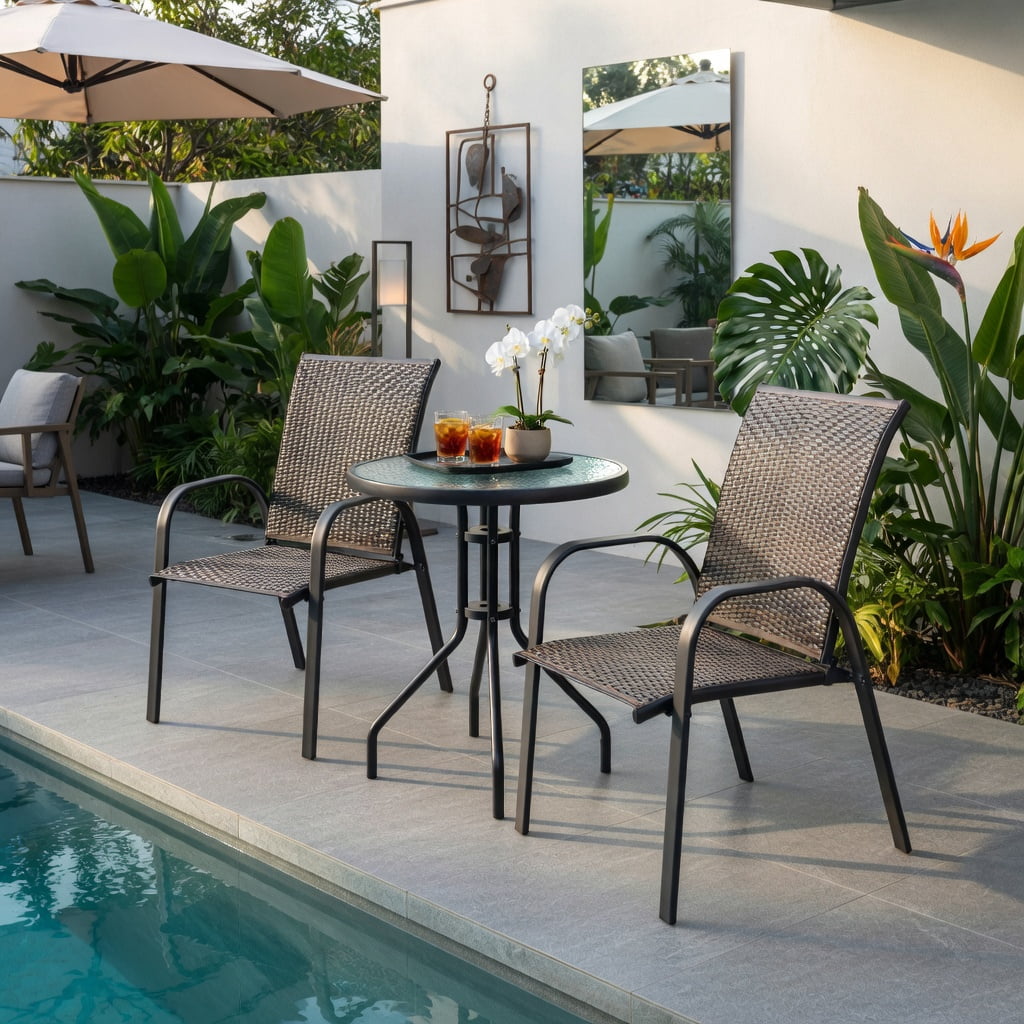 Hommoo 6-Pack Stackable Outdoor Dining Chairs, All-Weather PE Wicker & Rustproof Steel Frame, Patio, Garden & Poolside Use, Brown