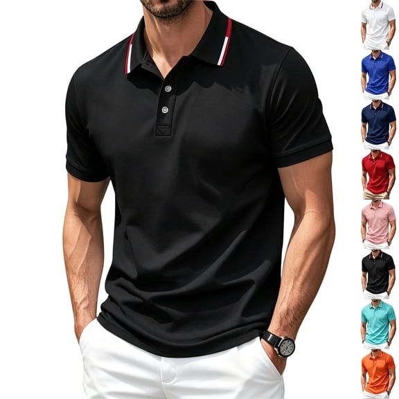 Men Short Sleeve Polo Shirt Athletic Breathable Classic Fit Quick Dry Performance Collared Top for Summer Sports Casual Wear
