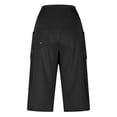 thumbnail image 6 of iHPH7 Women's Pedal Pushers Capri Pants Drawstring Waist with Pockets Side Slits Loose Fit Lightweight Casual Summer Cropped Pants Comfortable Elastic Pull-on Everyday Beach Active Wear Black XL, 6 of 8