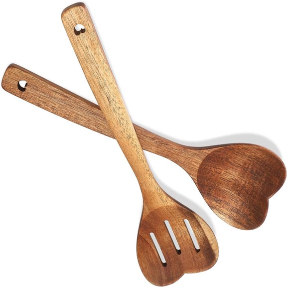 2 Pcs Wooden Heart Spoon Set for Cooking Acacia Heart Shaped Wooden Spoonlong Handle Christmas Kitchen Utensils Gifts for Wife Grandma Moms Hostesses Cooks Housewarming Wedding Decoration