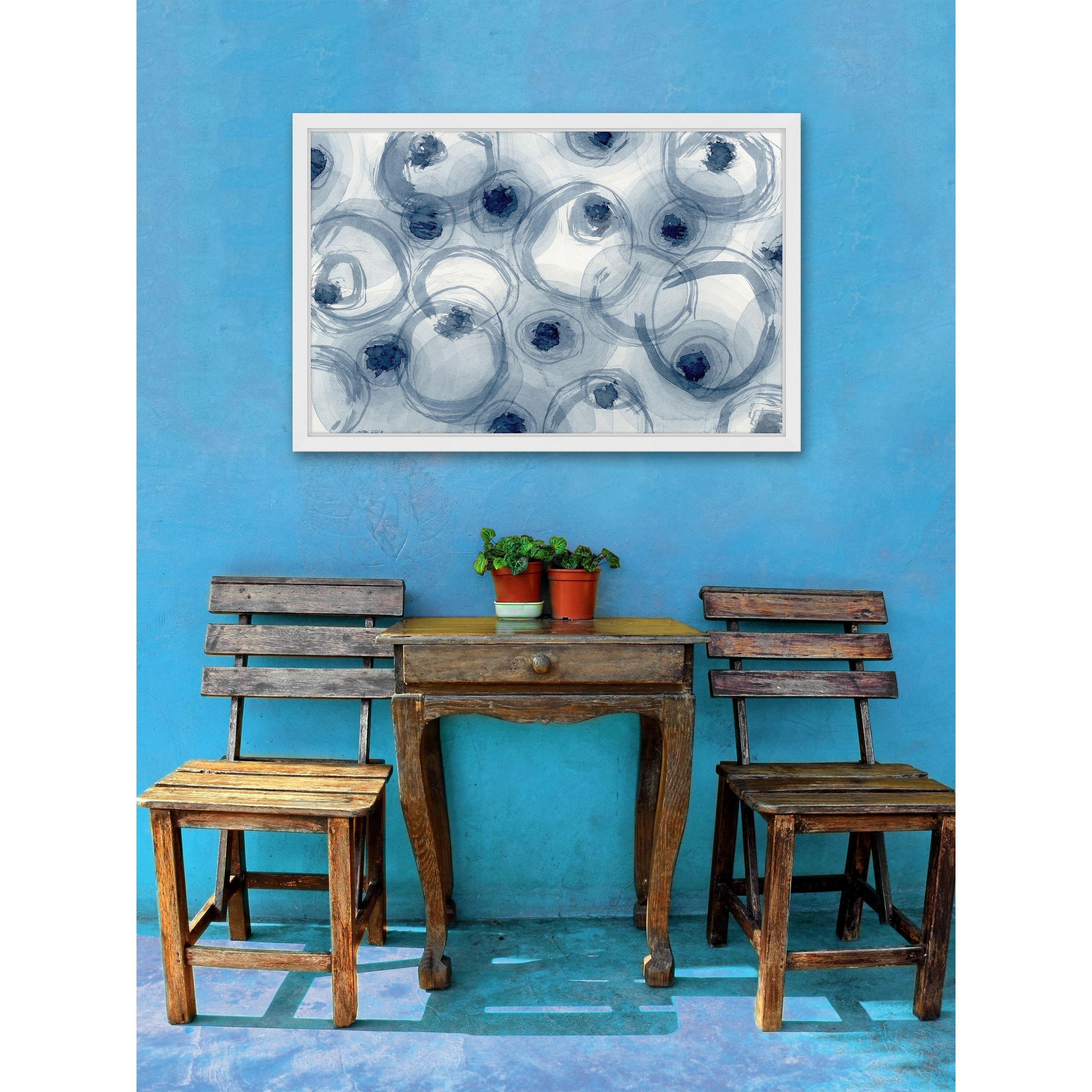 Marmont Hill "Indigo Ovals" by Nikki Galapon Framed Painting Print