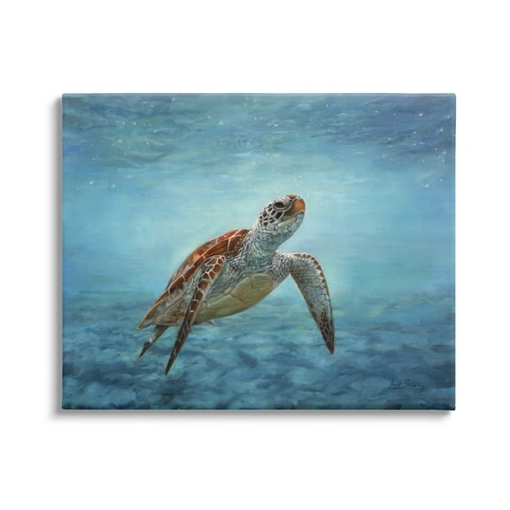 Stupell Industries Sea Turtle Underwater Marine Scene Deep Ocean Water Painting Gallery Wrapped Canvas Print Wall Art, Design by David Stribbling