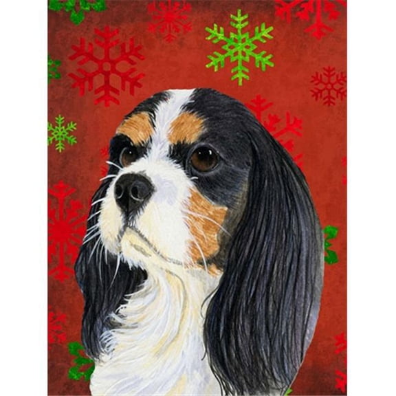 11 x 15 In. Cavalier Spaniel Red And Green Snowflakes Holiday Christmas Flag, Garden Size