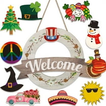 Acahhotxx Welcome Door Sign Christmas Decors Seasonal Front Door Wood Welcome Sign with Interchangeable Farmhouses Wall Hangings