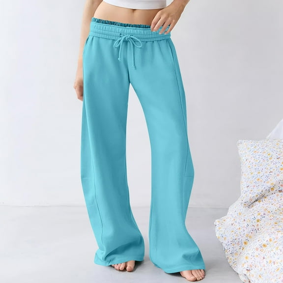 AGWOLF Wide Leg Sweatpants for Women Low Rise Drawstring Baggy Lounge Pants Cute Y2K Streetwear Sweat Pants with Pockets
