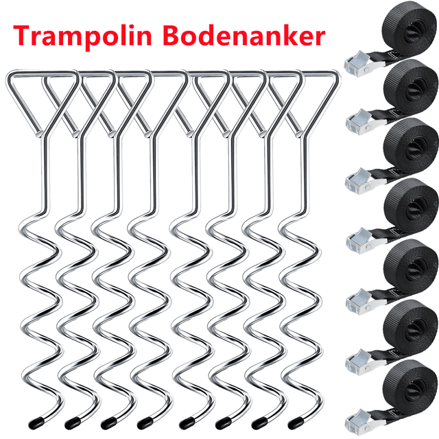 Heavy Duty Trampoline Stakes, Corkscrew Shape Trampoline Anchors High Wind Tie Down Kit, Galvanized Steel Anti-Rust, Versatile Ground Anchors for Outdoor Equipment Including Tents