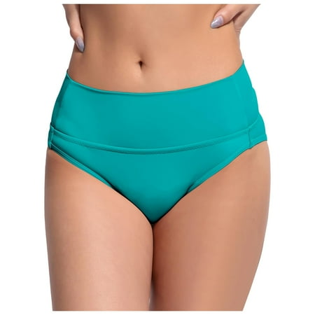 WERYOUNG Women Black High Waisted Bikini Bottoms Retro Basic Full Coverage Swimsuit Mid Waist Bathing Suit Bottom Summer Tropical Brazilian Vacation Swimwear Beachwear Versatile Mint Green M