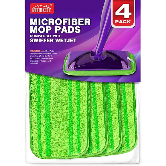 Microfiber Mop Pads Compatible with Swiffer Wet Jet, Reusable and Machine Washable Floor Mop Pad Refills, Mop Head Replacements for Multi Surface Wet & Dry Cleaning, Pack of 4