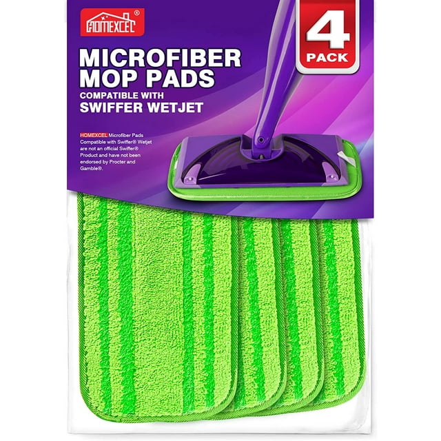 Microfiber Mop Pads Compatible with Swiffer Wet Jet, Reusable and Machine Washable Floor Mop Pad Refills, Mop Head Replacements for Multi Surface Wet & Dry Cleaning, Pack of 4
