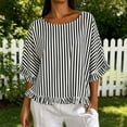 thumbnail image 2 of Summer Boatneck Striped Elegant Tops for Women Loose Fit Casual Ruffle Elbow Sleeve Tee Trendy Outdoor T-Shirts for 2026, 2 of 8