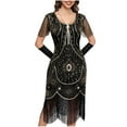 thumbnail image 7 of Flapper Dresses 20s Great Gatsby Dresses Women Crewneck Lace Dresses Sequin Mesh Sleeve Roaring Dress Harlem Nights, 7 of 7