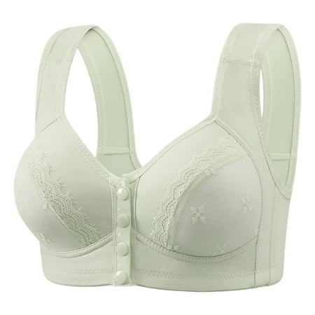 T Shirt Bras for Women Clearance Wire-Free Button Closure Solid Push Up Underwear Convertible Comfort Easy Close Sports Bras Light Green 42