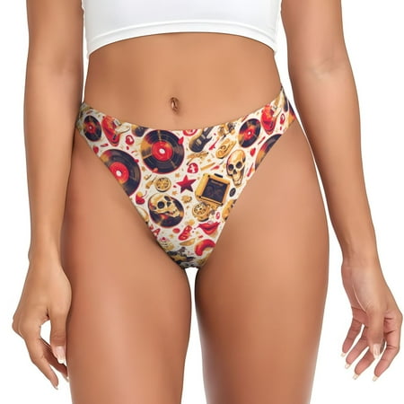 Sigee gold Skull Guitar record for Women s G-String Panty  Low Rise  Soft Lace Perfect for Everyday Wear or Special Occasions-Small