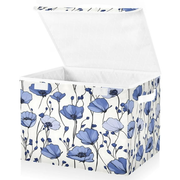 Ryvnso Garden Flowers Large Lidded Foldable Storage Baskets Cubes Boxes Lids Bin for Home