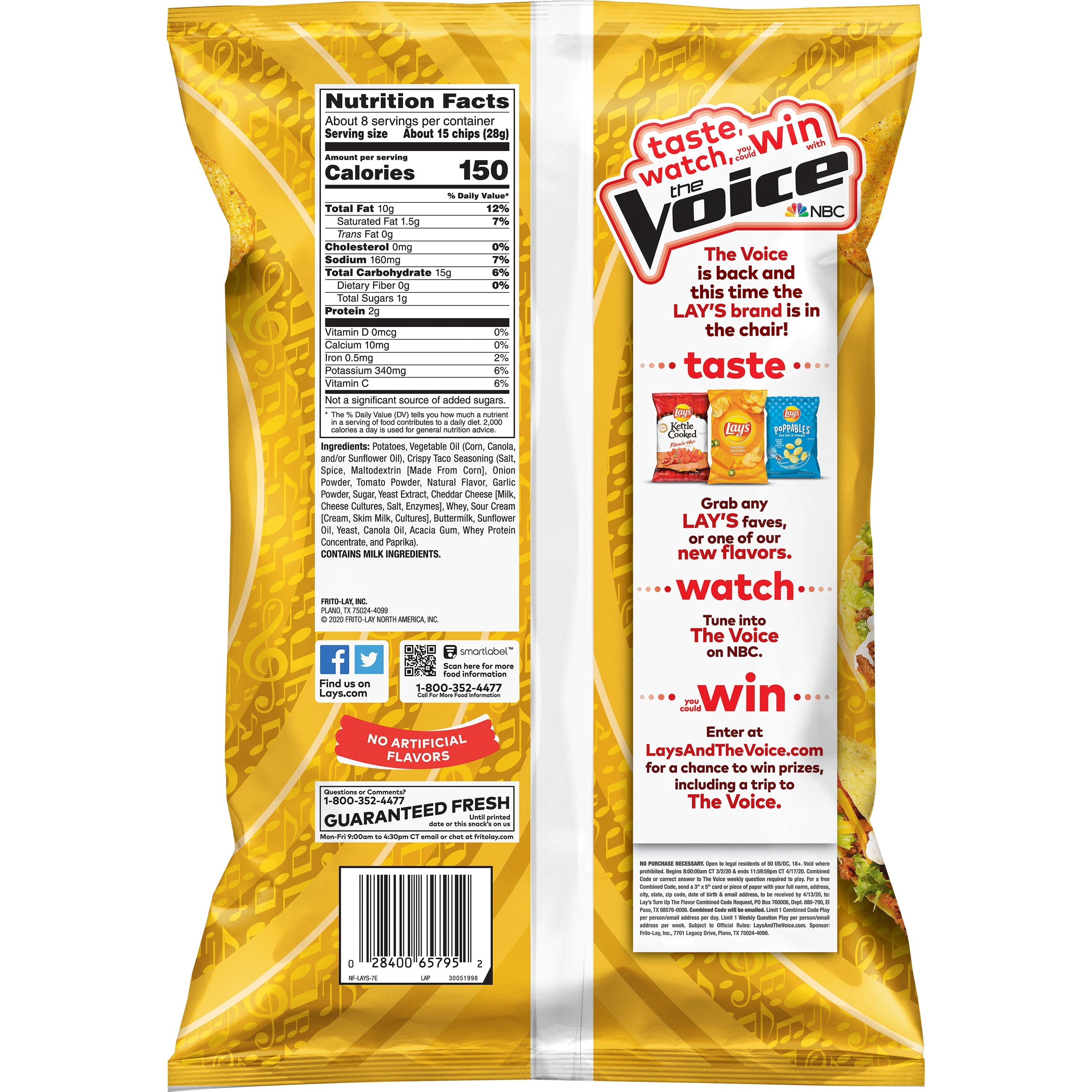 Lay’s Crispy Taco Flavored Potato Chips, 7.75 oz Bag