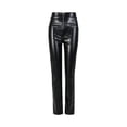 thumbnail image 3 of Women High Waist Splicing Pu Leather Pants Front Zip Vintage Pencil Pants Black S, 3 of 10