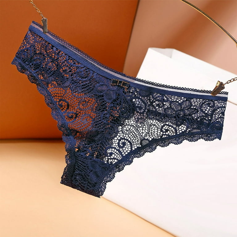 Efsteb Womens Lace Underwear Low Waist Briefs Lingerie Transparent  Breathable Underwear Ropa Interior Mujer Sexy Comfy Panties Ladies Lace  Hollow Out Underwear G Thong Dark Blue 