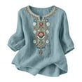 thumbnail image 4 of Embroidered Cotton Linen Shirts Floral Blouses 3/4 Sleeve Gauze Boho Tops Linen Shirts for Women Boho Tunic Tops Boho Blouse Embroidered Tops Puff Sleeve Peasant Tops Casual Bohemian Shirts, 4 of 4