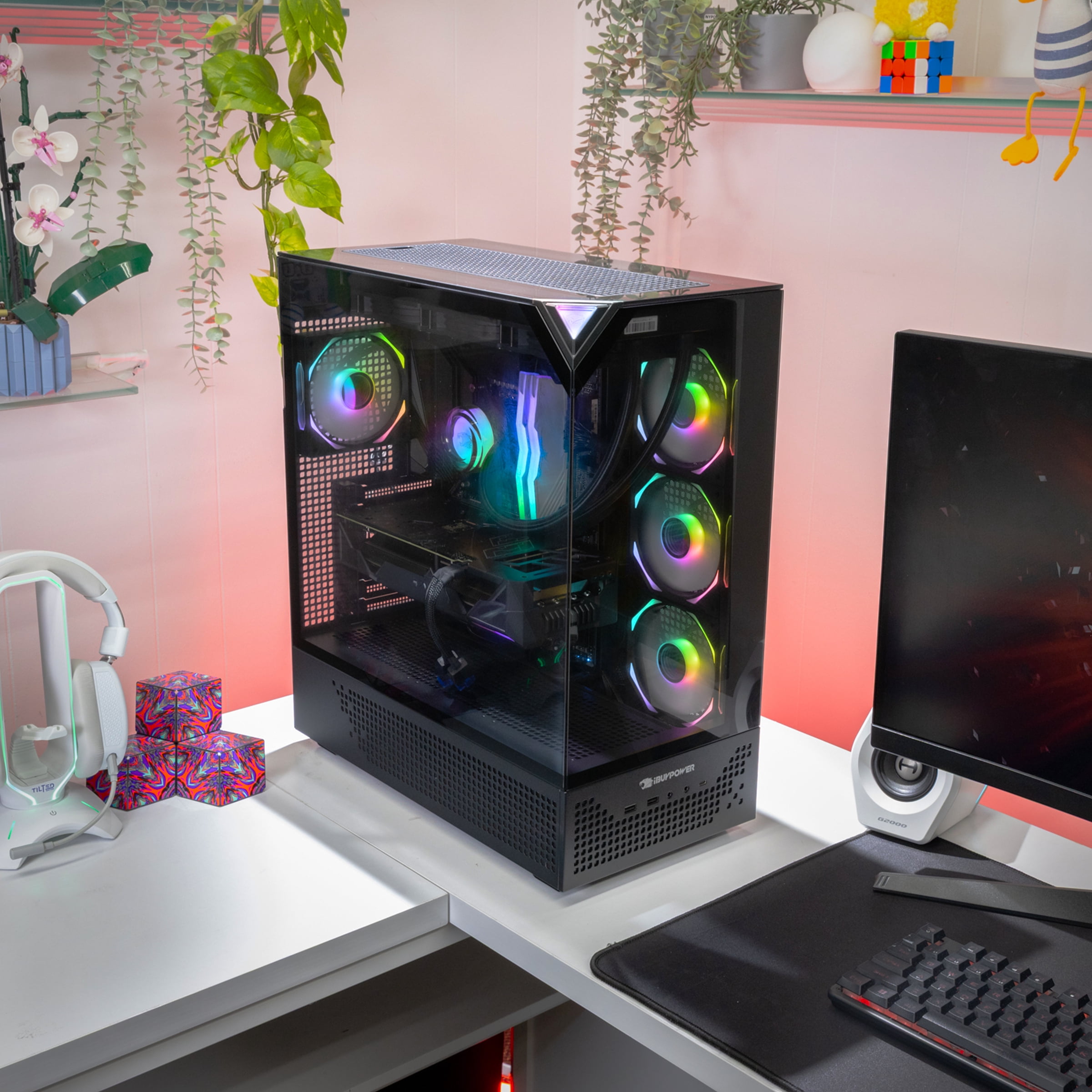 iBUYPOWER Element Pro Gaming PC Desktop Computer AMD Ryzen 7 9800X3D CPU, AMD Radeon RX 9070XT 16GB GPU, 32GB DDR5 RGB 5200MHz RAM, 2TB NVMe SSD,Windows 11 Home,Gamer Keyboard and Mouse-EPBA7R97XT02
