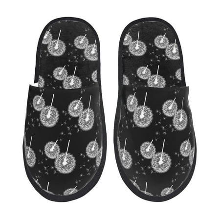 Balery White Flower Dandelion Slient Indoor Furry Fleece Comfort House Shoes Soft Non-Slip Home Shoes Cotton slippers House Slippers-- Medium