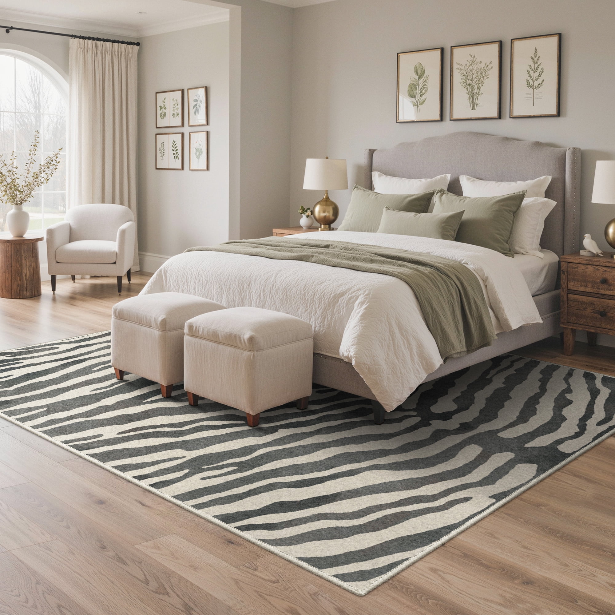 KUETH 8x10 Zebra Area Rugs Machine Washable Rugs for Living Room, Non Slip Flat Pile Rug with Rubber Backing, Modern Rug for Entryway Bedroom Dining Room Home Office