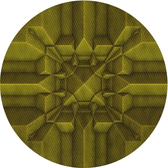 Ahgly Company Machine Washable Indoor Round Transitional Dark Yellow Green Area Rugs, 8' Round